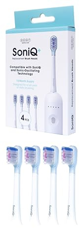 ZENT SoniQ+ Têtes de Brosse de Brosse de Rechange SoniQ, Lot de 4 Têtes pour 12 Mois, Fibres Ultra-fines, Doublure en Silicone Souple