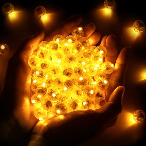 50 unidades de luces LED para globos, color naranja cálido, mini con 2 pilas LR41, 50 mini luces LED para farolillos de papel, bodas, Navidad, fiestas, cumpleaños