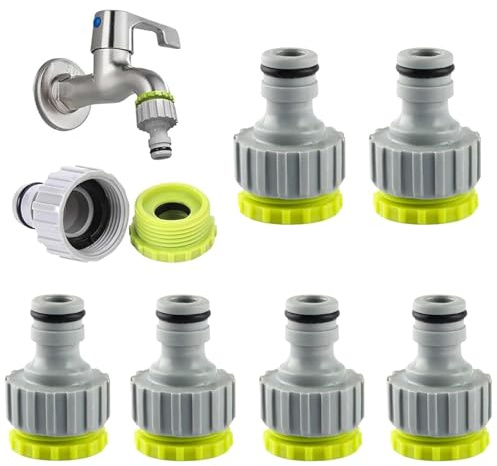 6 conectores de grifo, 1/2 pulgadas y 3/4 pulgadas, conector de manguera de jardín, adaptador 2 en 1, rosca de tornillo de jardín, conector de grifo para familia, viajes, riego de jardín (verde)