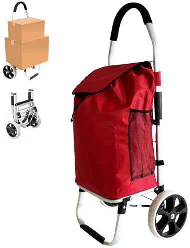 Carrello spesa 2 Ruota Grande robusto telaio in alluminio e borsa in tela impermeabile rimovibile ideale per lo shopping comodo e pratico (Rosso, 2 Ruota)