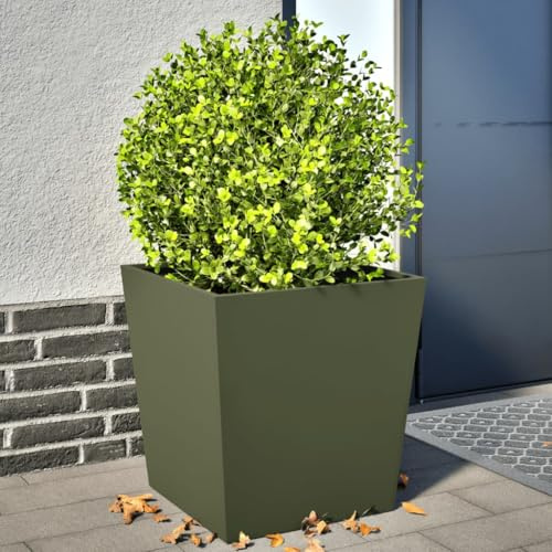 ZQQLVOO Macetero de 2 unidades, verde oliva, para exterior, para jardín, interior, 50 x 50 x 50 cm, acero