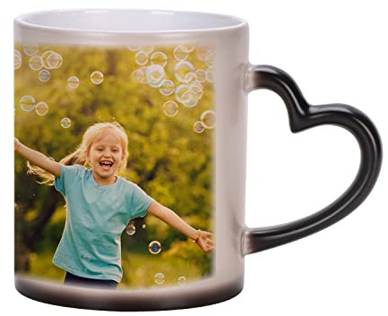 IBLUELOVER Tasse Personnalisée Photo Tasse Magique Change de Couleur Sensible à la Chaleur Mug Impression Personnalisable Cadeau Créatif Tasses à Café Thé Lait avec Cuillère Mug en Porcelaine