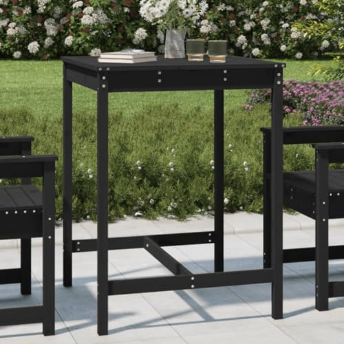 HaoChrymec Gartentisch Schwarz aus Massivholz Kiefer, Robustes Design, Witterungsbeständig, Balkon Tisch, Beistelltisch Garten, Loungetisch Outdoor, 82.5 x 82.5 x 110 cm