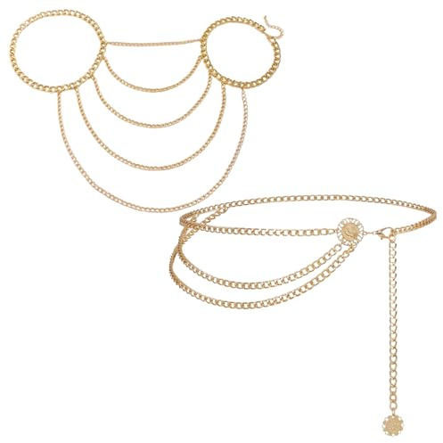 2 Pezzi Cinture a Catena da Donna, Cintura a Catena in Metallo da, Strati Catena per il Corpo, Catena per il Corpo Accessori per Donne (Oro)
