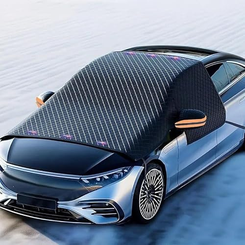 Xibany Frontscheibenabdeckung Auto für Dodge Ram, Winter Frostabdeckung Sonnenschutz mit Magnet & Riemen, Autoabdeckung für Die Gegen, Schnee, EIS, Frost,B Black1