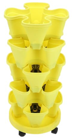 JOINPAYA Jardinière Empilable Verticale 6 Niveaux en Plastique Jaune Tour de Plantation pour Fraises et Herbes Aromatiques Pots Modulables pour Balcon et Terrasse Dimensions 728 X