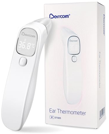 Berrcom Termómetro de fiebre sin contacto para frente y oído, termómetro digital médico por infrarrojos, termómetro de frente para bebé, adulto con alarma de fiebre, lectura instantánea