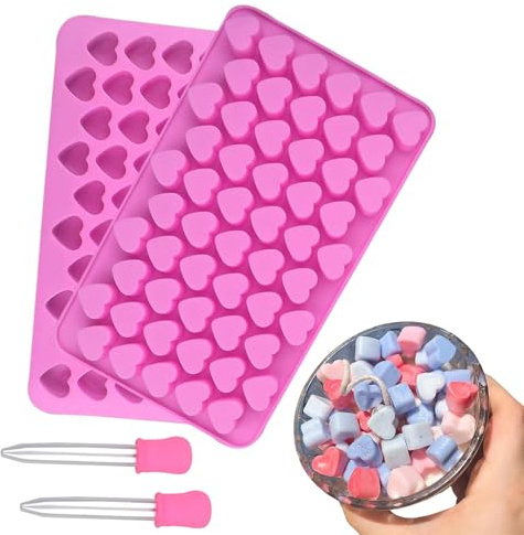 Moldes de Corazón para Caramelos,55 Cavidades Para Pastillas De Aromática Con Cuentagotas | Moldes Para Dulces De San Valentín,para Toppers de Cupcakes, Chocolate,