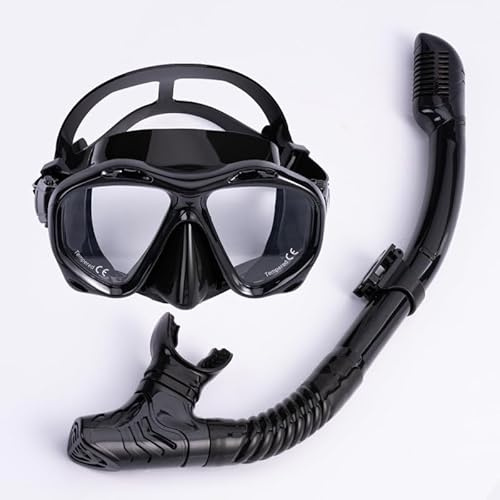Domary Professionellt Snorkelset för Vuxna Anti-dimma Dykmask med Torrsnorkellinser i Härdat Glas Skydd Snorkelutrustning för Havsutforskningsresor (Svart)