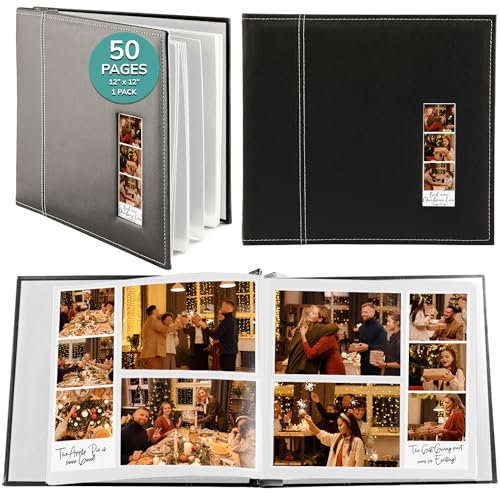 PBF Scrapbook Fotoalbum 30,5 x 30,5 cm, Gästebuch mit Fotoeinlage, schwarz mit Kunststoffhüllen & weißen Seiten, für alle Größen Bilder, Erinnerungsbuch, Hochzeitsalbum