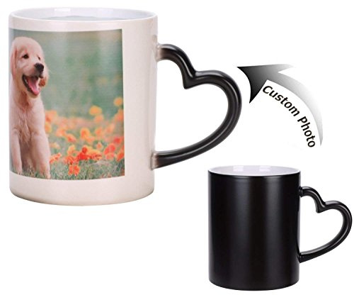 Mug Personnalisé Votre Photo Texte Tasse Magique Personnalisable Image Coupe à Tasse Noir Changeante de Couleur Sensible à la Chaleur Tasse à Thé Chaude pour Cadeau de Noël Anniversaire avec Cuillère
