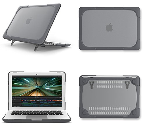 Compatible with MacBook Air 13 inch Case 2015-2017, 2 in 1 Rubberized Hard Plastic Case Shock Proof Cover Kickstand Case for Laptop Mac Air 13.3 inch (Models:A1369/A1466) - Grey