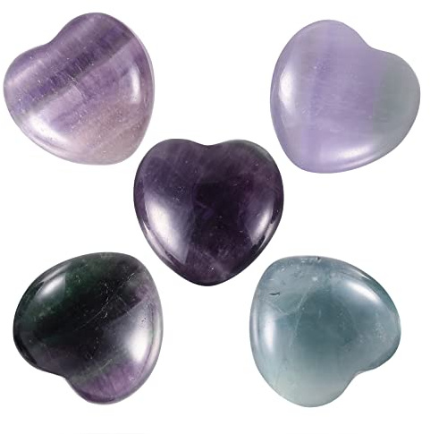 Nupuyai 5 STK Fluorit Herzen Edelsteine Handschmeichler Glücksbringer Deko | 2,5 cm Herzsteine Edelsteine, Taschen-Glückssteine, Herzen Deko & Energie-Heilsteine für Meditation, DIY Schmuck, Geschenk