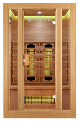 Artsauna Infrarotkabine Nyborg S120V Vollspektrumstrahler, 2 Personen, 120x105x190 cm, LED Farblicht & Glastür, Infrarotsauna Wärmekabine Sauna