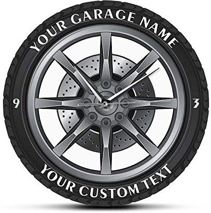 The Geeky Days Car Service Repair Garage Owner Tire Wheel Custom Car Auto Silent Quartz Printed Wall Clock Watch Vintage Cool Mechanic Gift Ideal for Car Workshop