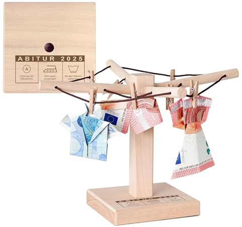 Casa Vivente Wäsche-Spinne aus Holz mit Gravur zum Abitur für Mädchen und Jungs, Witzige Geldgeschenk-Verpackung zum Schulabschluss, 12 x 20 cm