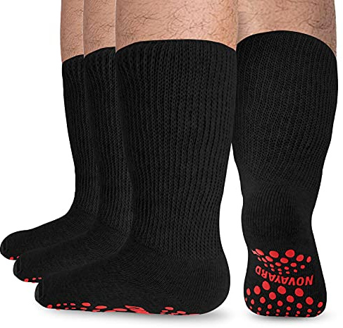 NOVAYARD 3 Pairs Diabetic socks Non Slip Hospital Wide Crew Edema Bariatric Socks (Black)