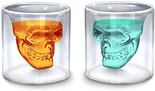 Webao Set of 2 Whiskey Glasses Crystal Skull Shot Glass Wine Beer Cocktails Cup, 250ml