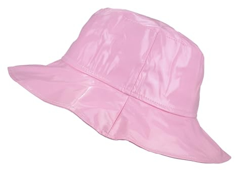 Toutacoo, regnhatt, hängande hatt, bredbrättad hatt, damer, vinyl, Rosa klar/L, L