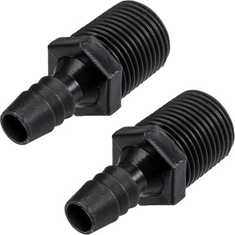 sourcing map Plastic Pipe Fitting 3/8 Barb OD 1/2NPT Male Thread Straight Tube Hose Adapter Hex Connector, Black Pack of 2