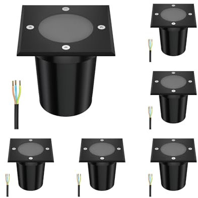 ledscom.de 6 pcs. recessed Floor Light RELI for Outdoors, IP67, Black, Angular, 11 x 11cm, 1x GU10 max. 15W, Frosted