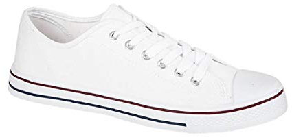 GladRags Mens Boys Low Top Canvas Lace Up Trainers Pumps Plimsolls, White Size 7