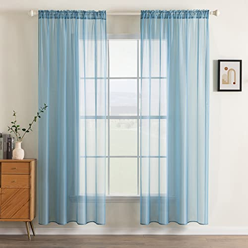 MIULEE Vorhänge Gardinen, Stangendurchzug Grau-Blau, 2er Set 145x140cm | Transparente Gardine aus Voile, Luftig Leicht, Einfarbig Dekoschal für Wohnzimmer & Schlafzimmer