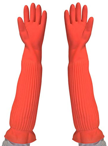 BJTYHT Handschuhe Lengthen Ultra Lange 56 cm Gummi-Handschuhe Red Küche Wäsche-Teller Auto-Reinigungs-Wasserdichtes Haushaltshandschuh (Color : Red)