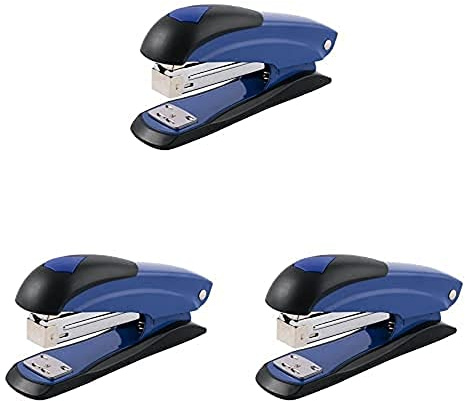 D.RECT 3019 Heftgerät aus Metall |Hefter 30 Blatt |Tacker für Büro, 104034, Blau/Schwarz, 3er Pack