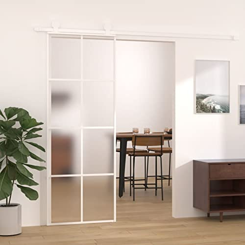 Tidyard Porta Scorrevole in Alluminio e Vetro Smerigliato ESG, Porta Scorrevole in Vetro, Porta Vetro Scorrevole, Porta Scorrevole Interna in Vetro per Bagno Cucina Studio Ufficio 76x205 cm Bianca