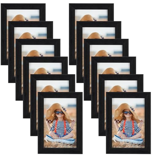 EXYGLO Marcos de Fotos Negros 10x15, Marcos para Cuadros Conjunto de 12 para Decorar Salones, Pasillos, Dormitorios, Oficinas