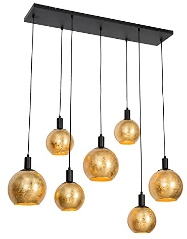 Qazqa Esstisch Design Pendelleuchte, Pendellampe - Bert - Schwarz Gold, 7-flammig, 135cm, Ideal als Esszimmerlampe und