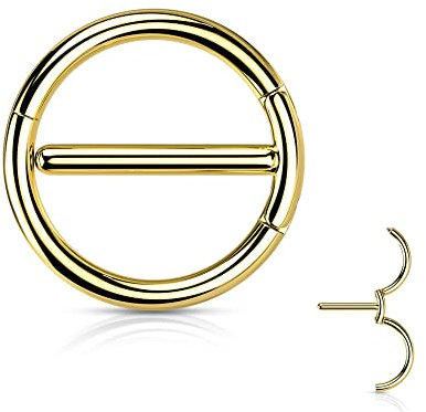 Treuheld® Nippelpiercing - Brustpiercing Ring & Stab - Gold - Segment Clicker - Brustwarzen Piercing - 1,6 x 12 x 15mm