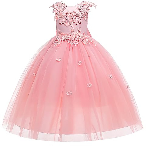 LOLANTA klänningar för blomsterflickor vid bröllop, festklänningar i tyll för barn, flickors festkläder i rosa/vitt/blått, Rosa, 6-7 År