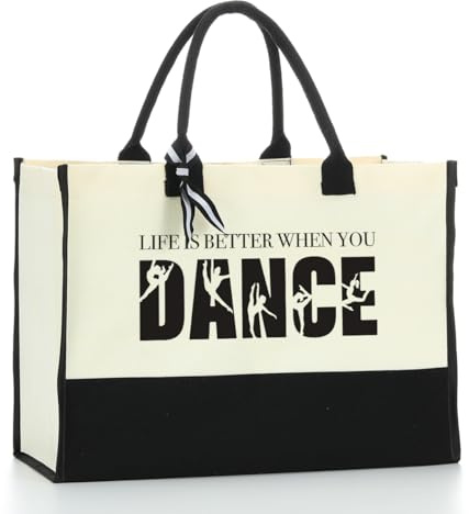 HODREU Tragetasche, Geschenk für Damen, Segeltuch, wasserdicht, Strandtasche, Geschenk, lustiges Geburtstagsgeschenk für Mädchen, Tänzerin, Liebhaber, Life is Better When You Dance, 17 x 7.9 x 12.6