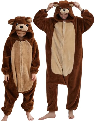 DarkCom Ours Brun Onesie pour Enfants et Adultes Nuit Combinaison 12-13Y