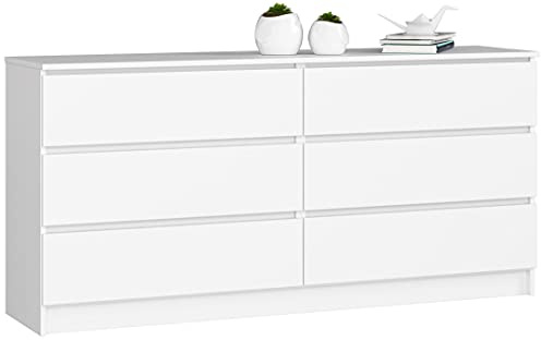 Home Collective Kommode weiß 160cm breit mit 6 Schubladen, Schlafzimmer und Wohnzimmer, vielseitig einsetzbar für Flur und Kinderzimmer