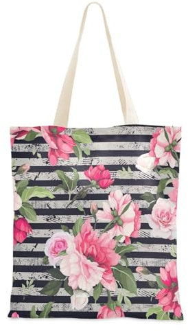 FRODOTGV Stoff-Tragetaschen mit Griffen, Blumenmuster, Blumen, Aquarell, Segeltuch, Geschenktasche, Baumwoll-Tragetasche, Einkaufstasche, einfarbige Canvas-Tragetasche, Blumenmuster, Blumen, Aquarell,
