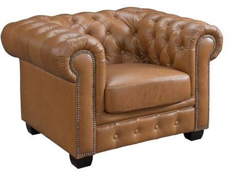 Vente-unique - Poltrona Chesterfield Brenton 100% Pelle di Bufalo - Caramello Vintage