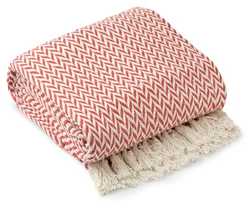 Emma Barclay Throw Blanket For Sofas Bed Extra Large Recycled Cotton Throws For Settees In Burnt Orange Throw Scandi Woven Blankets - Cherokee Collection 70 x 100 (178cm x 254cm) Burnt Orange