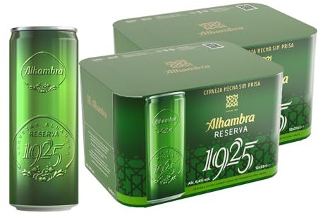 Alhambra Reserva 1925, Pack 24 Latas x 33cl, Cerveza Extra de Fermentación Lenta, 6.4% Alcohol