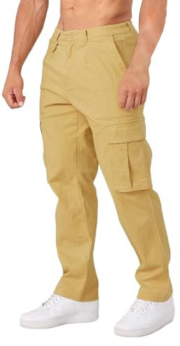Generisch Herren Cargo Jeans Hose Loose Fit Cargohose Stoffgürtel 100% Baumwolle Basic Taschen Beige Grau Grün Thermo Latzhose Herren Cargohose MäNner Blau Herren Hose Dunkelblau