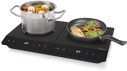 Tristar Placa de inducción doble, ⌀19 y ⌀16 cm, 10 niveles de potencia, 3500 W, de bajo consumo, temporizador integrado, con protección contra sobrecalentamiento, IK-6162