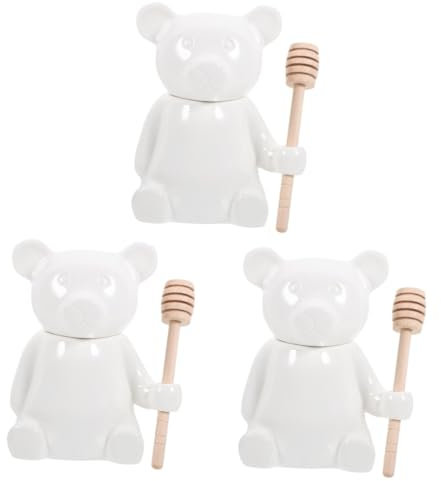 Amosfun Honigtopf 3 Sätze Honigglas Aus Keramik Zuckerbehälter Aus Porzellan Mini Honigrührer Bausatz Bären-keksdose Bär Zuckerdose Honigschaufel Bienenhoniggericht Honigspender Gläser Buche Weiß