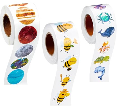 MAEXUS Tier Aufkleber, 1500 Stück Lehrer Belohnungsaufkleber, Scrapbook Stickers, Sticker Fotoalbum Scrapbook Stickers, Tieraufkleber für Kinderzimmer (24 Meereslebewesen & Planeten)