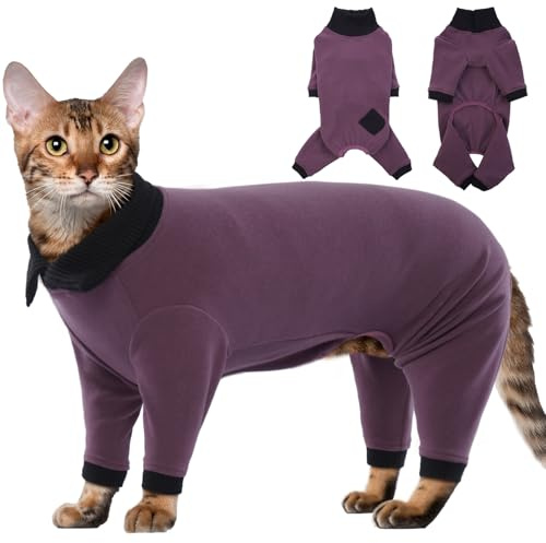 DENTRUN katzenbody Nach Op Katzen Recovery Anzug Kätzchen Haarhaftender Strampler Chirurgische Kegel Alternative Hemden für weibliche nach Operation Haar Verbreitungs Präventions Kleidung Schlafanzug