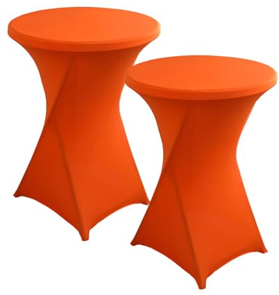 Odot 2 Stück Stehtisch Hussen 60/80X110 cm, Spandex Bars Tischhusse mit Fußtaschen, Stretch Stehtischhussen, Wiederverwendbar Cocktail Hussen für Stehtische, Bistrotisch (Orange,80x110cm)