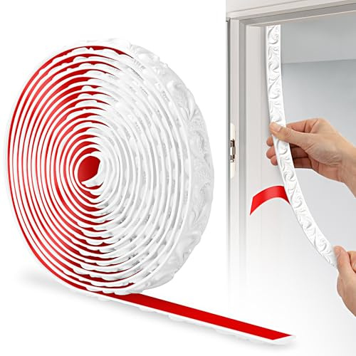 JUNART Modanature in PVC, 600cm×2cm, Bordi Carta da Parati 3D, Modanature a Soffitto, Adatto per Battiscopa Adesivo, Fondali TV, Armadi, Pareti(Bianco)