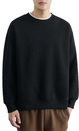 Seiizaa Sudadera de Cuello Redondo para Hombre, Camiseta de Manga Larga sin Sombrero, Ropa Holgada y cálida-Black-L