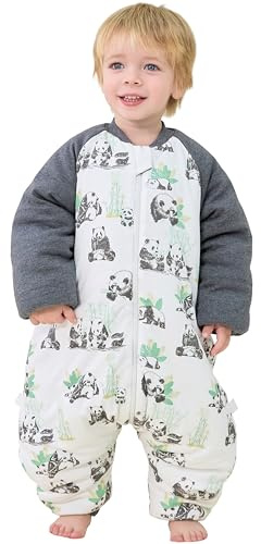 Chilsuessy Baby vinter sovsäck med fötter barn året runt sovsäck med ben för pojkar och flickor, avtagbara ärmar, Panda/2,5 tog, 80/Baby Höhe 85-95cm